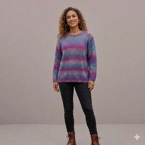 Vtg Y2K Fashion Bug Mohair Blend Sweater Womens 22/24 Purple Ombre Eyelash Cozy